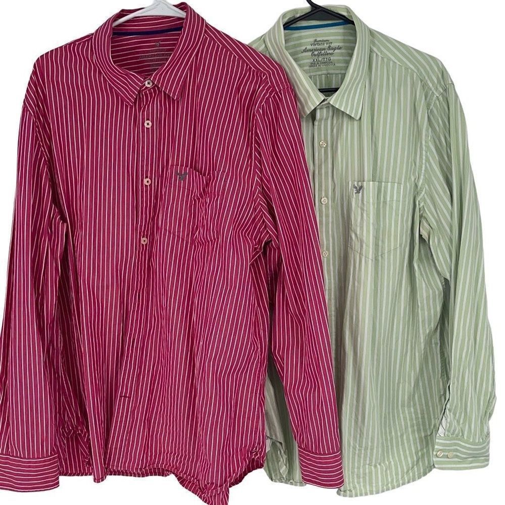 American Eagle Vintage Fit Button‎ Down Collared Cotton Shirts Striped Size XXL
